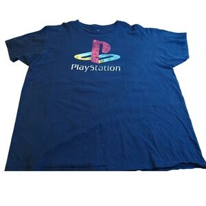 PlayStation Ripple Junction Mens 2X Graphic T-Shirt Black Distressed Logo Cotton